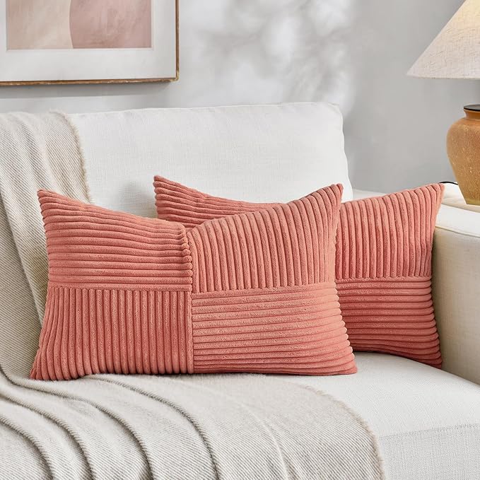 Fancy Homi 2 Packs Coral Lumbar Decorative Throw Pillow Covers 20x28 Inch by Fancy+Homi
