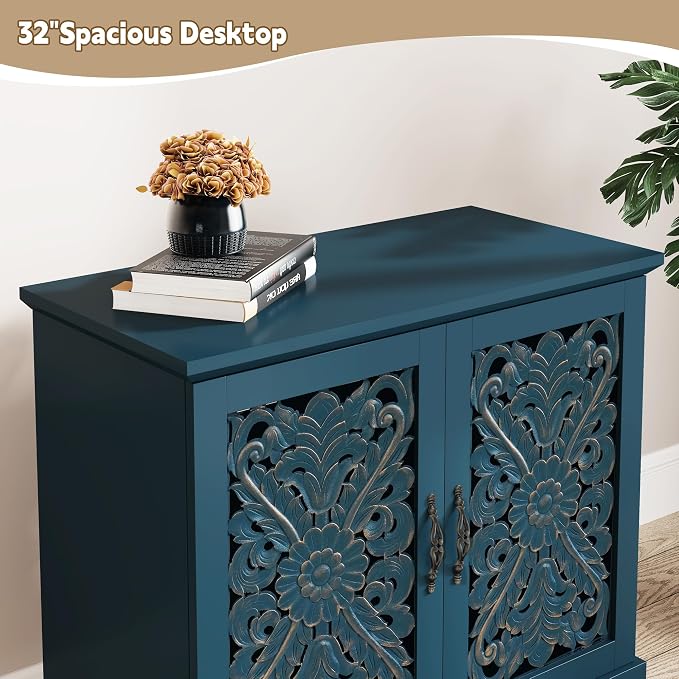 ARTPOWER Accent Cabinet with 2 Doors, Vintage Carved Wood Storage Cabinet - Image 5