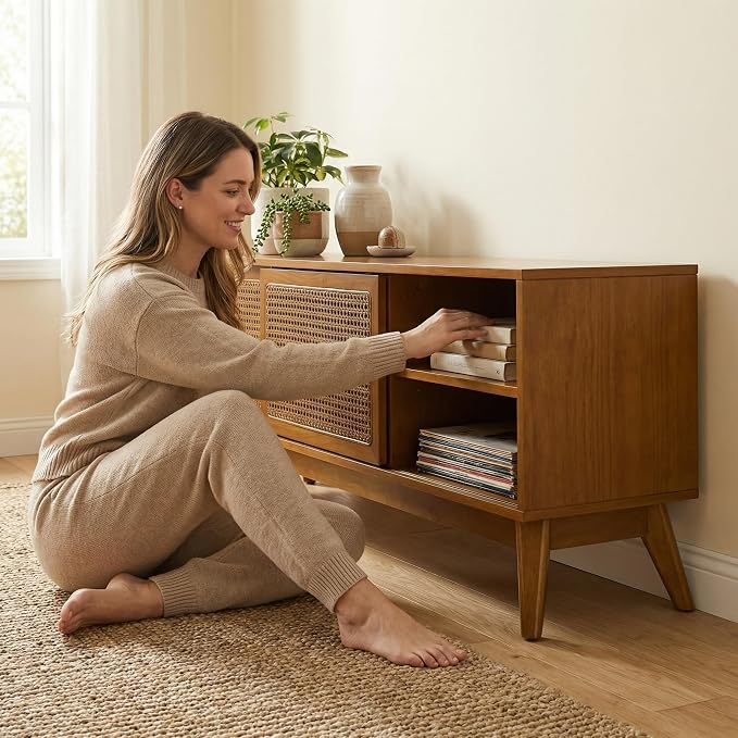 LKTART Mid Century Modern Rattan TV Stand - Image 9