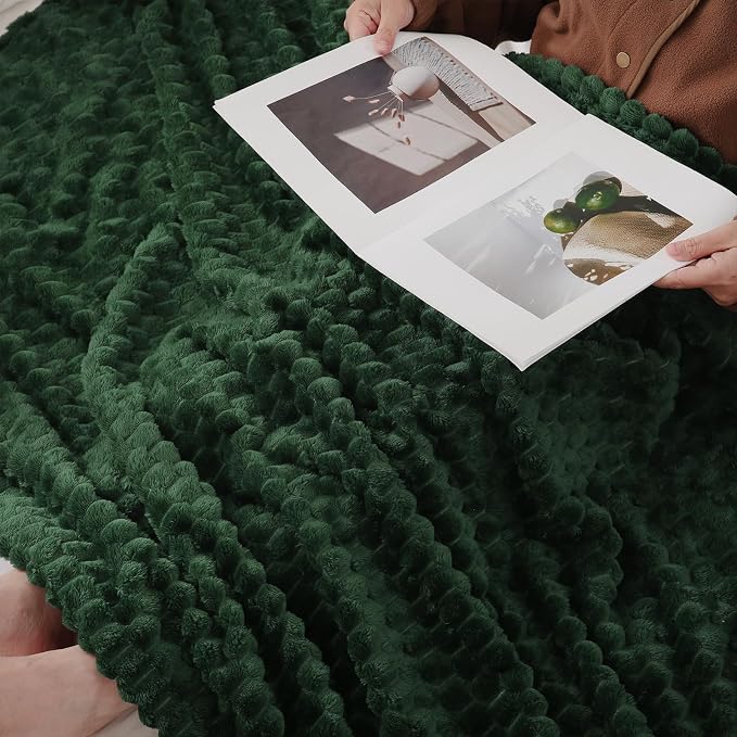 Dark Hunter Green Throw Blanket 50"×60" inches Fuzzy 3D Jacquard Decorative - Image 6