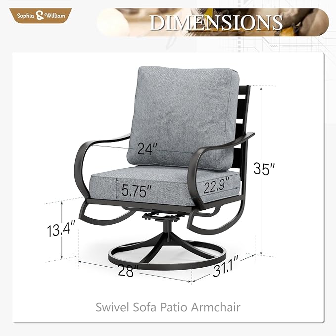 Sophia & William 2 Pieces Patio Furniture Sets Metal Sofa Chairs Patio Cushion - Image 7