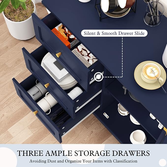 HLR Accent Cabinet with 3 Drawers and Door, Wooden Storage Cabinet with Shelves - Image 4