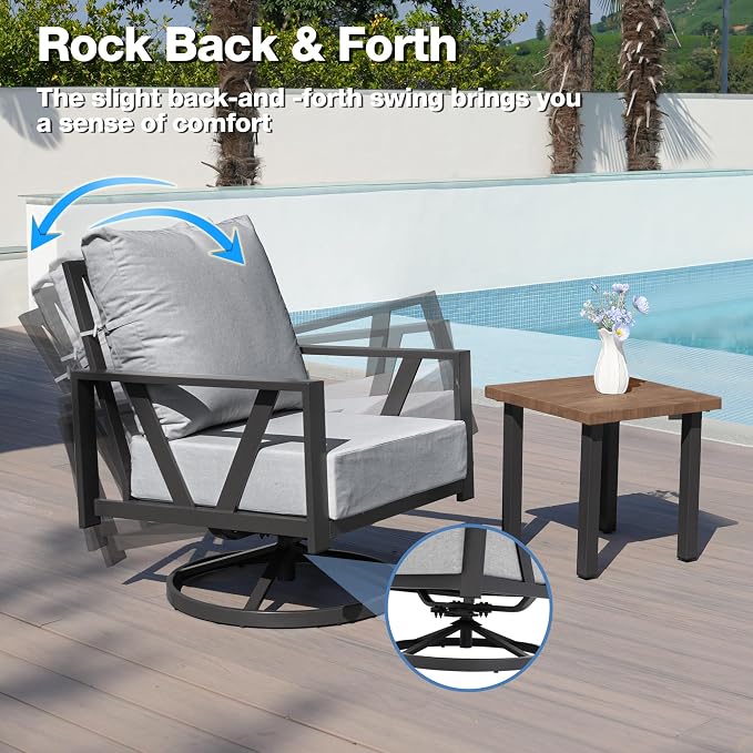 Outdoor Patio Swivel Rocking Chairs Set, Front Porch Furniture - Image 4