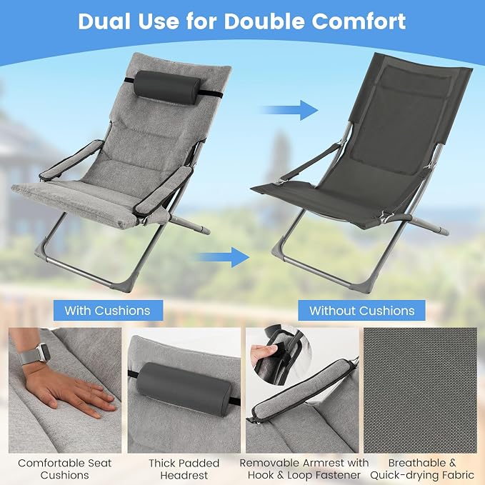 Giantex 5-Piece Patio Bistro Set, Folding Lounge Chairs - Image 6
