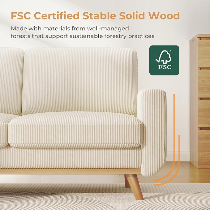 Vesgantti 68" Loveseat Sofa Beige, Comfy Corduroy Couch - Image 3