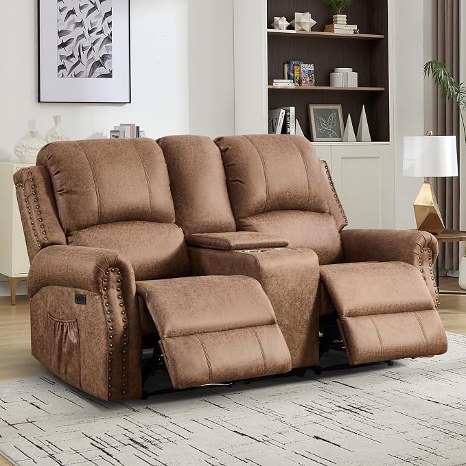 EBELLO Power Reclining Loveseat, Faux Leather Double Recliner Sofa - Image 7