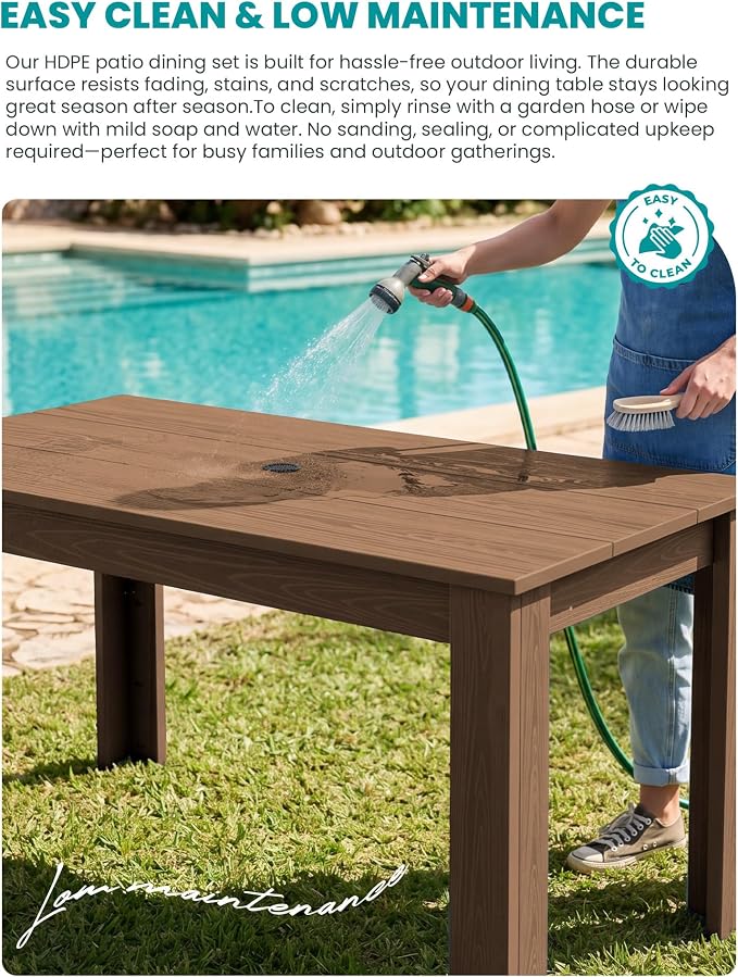 SERWALL HDPE Dining Set for 6: 1 Umbrella Hole Table, 4 Armless + 2 Armchairs. - Image 4