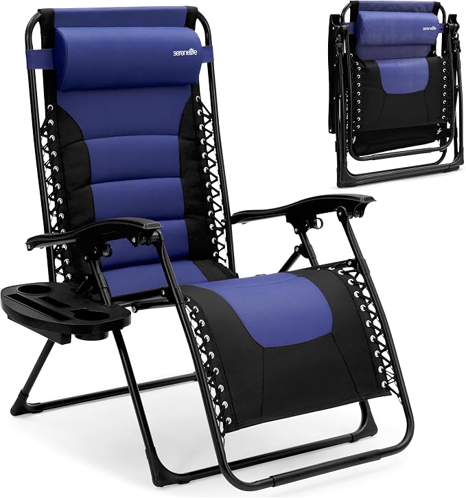SereneLife Oversized Padded Zero Gravity Lounge Chair, Foldable Outdoor Patio by SereneLife