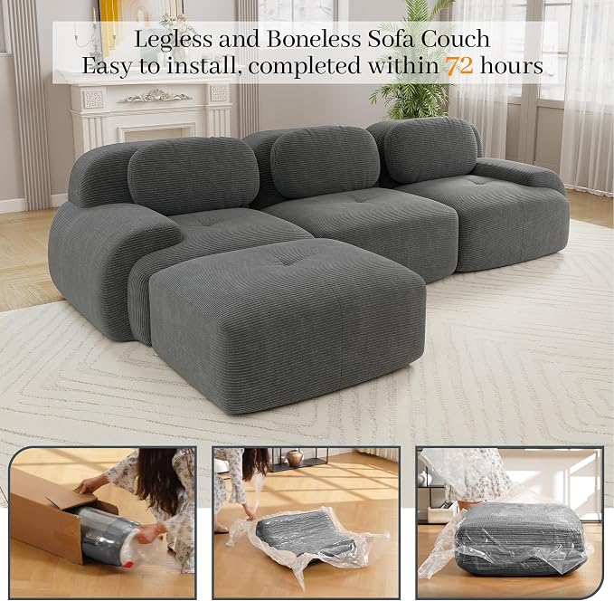 Boneless Sectional Couch, No Assembly Required, 117.3” L Shaped Modular Cloud - Image 9