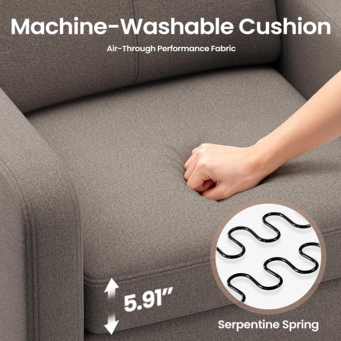 Accent Chair for Living Room Modern Linen Upholstered Armchair Side Wooden - Image 8