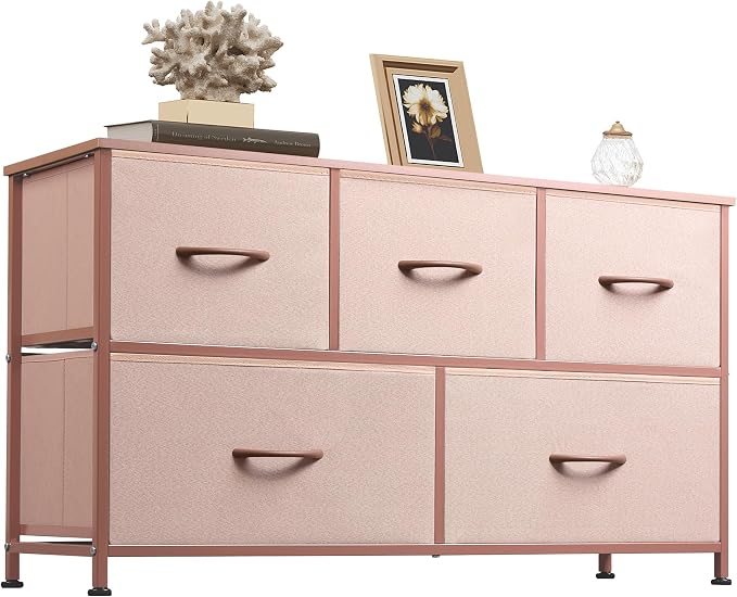 WLIVE Dresser for Bedroom with 5 Drawers, Wide Chest of Drawers, Fabric Dresser by WLIVE