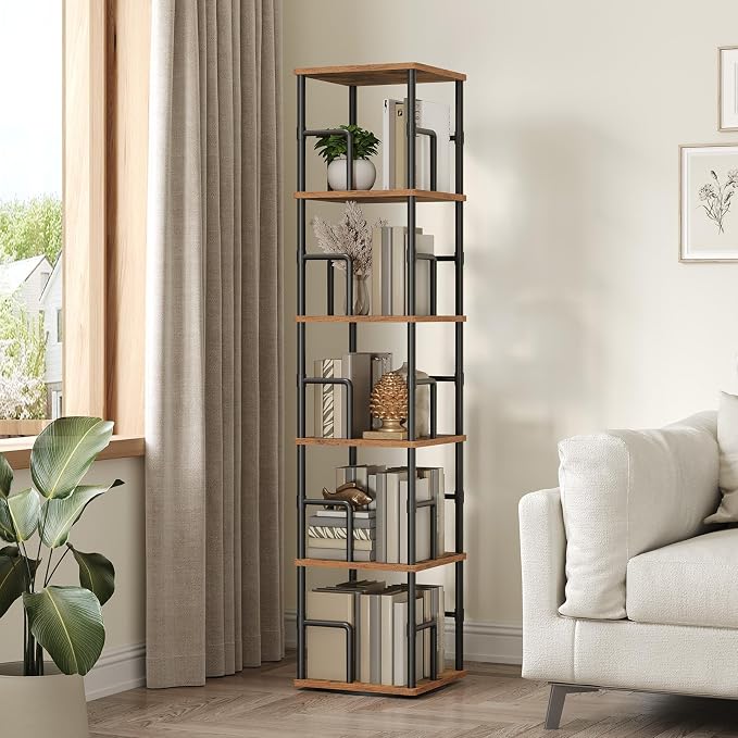 MAHANCRIS 5-Tier Rotating Bookshelf, Freestanding Corner Bookshelf, 360° - Image 2