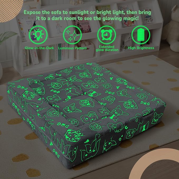 MeMoreCool Kids Sofa Couch, Glow-in-the-Dark Plush Cover, Convertible Foam - Image 5