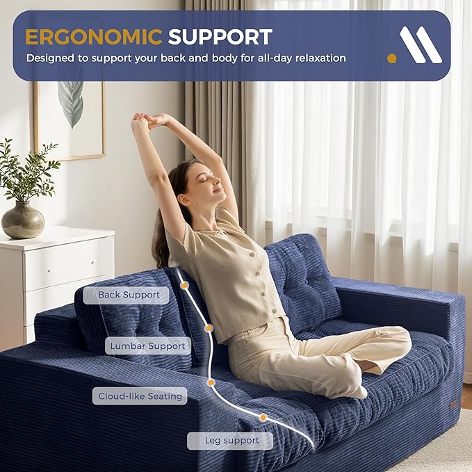 MAXYOYO Oversized Loveseat Sofa Couch, Upholstered Bean Bag Chair Cloud 3-Seat - Image 5