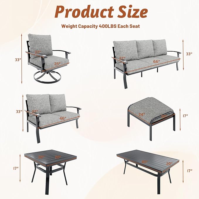 HOMREST Outdoor Furniture Thickened Cushion 360 Degree Swivel Rocking Patio - Image 6