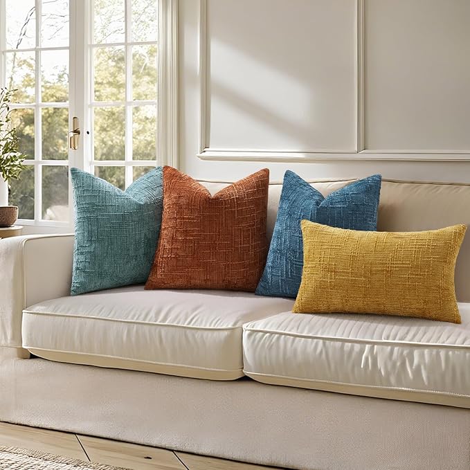decorUhome Navy Blue Chenille Throw Pillow Covers 18x18 Set of 2 Textured Soft - Image 7