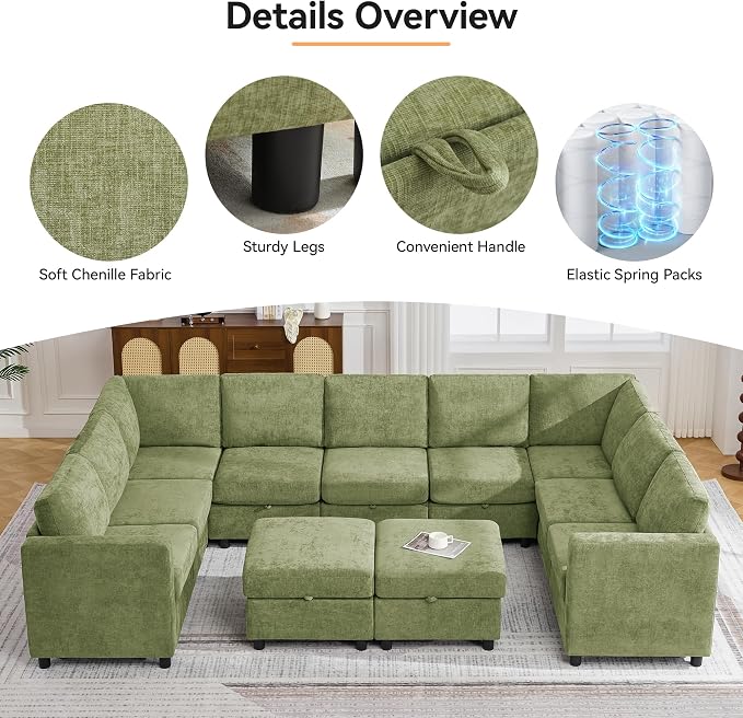 127'' Oversized U Shaped Modular Sofa, Sectional Couches - Image 5