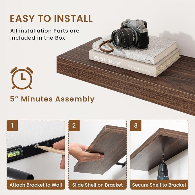 fuqing Floating Shelves for Wall, Wall Mounted Wood Floating Shelf - Image 6