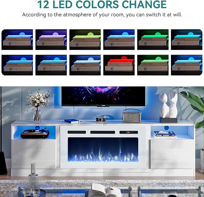 oneinmil 70” TV Stand with 36” Electric Fireplace, Large Modern Media - Image 4