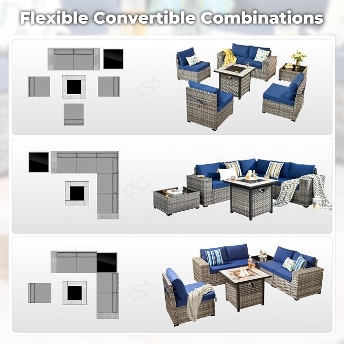 ovios 7 Pieces Patio Furniture Set, Outdoor Wicker Sectional Sofa - Image 2