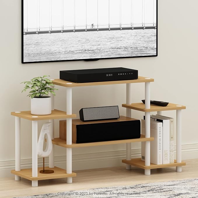 Furinno Turn-N-Tube No Tools Entertainment TV Stands, Beech/White, Square Corner - Image 2