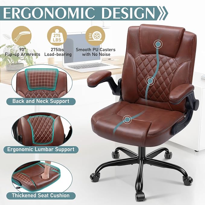Leather Office Chair, PU Home Computer Desk Chairs - Image 6