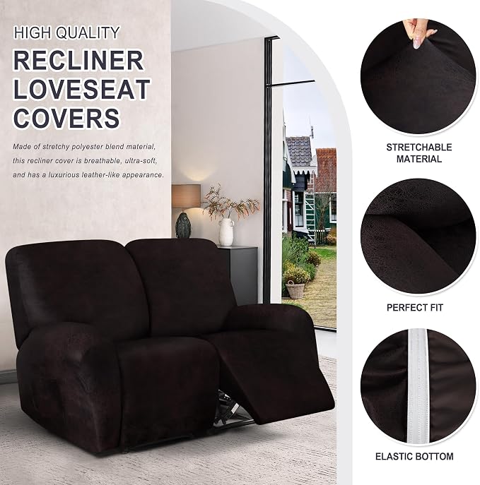 ANARACHON Leather Look Loveseat Recliner Cover, 6-Pieces Stretch Dual Recliner - Image 3