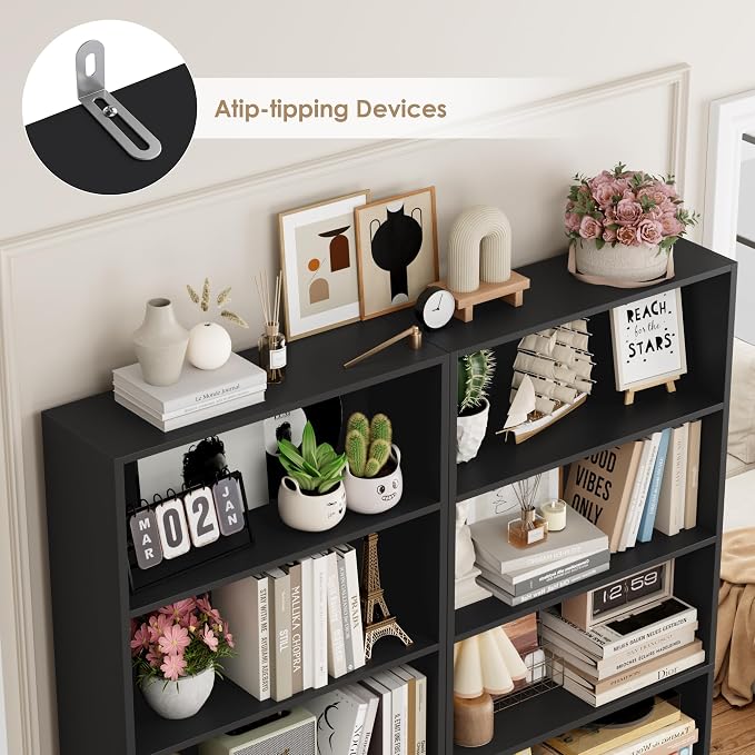 FOTOSOK 6-Tier Open Bookcase and Bookshelf Set of 2, Freestanding Display - Image 5