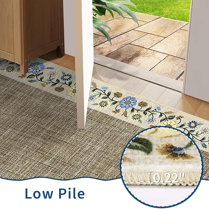 GarveeHome Washable Living Room Rug 9x12 Floral Bordered Area Rugs Soft Thin - Image 5