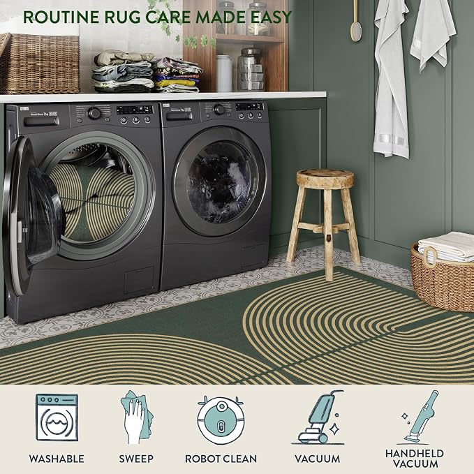 Lahome Enfys Modern Rainbow Easy Jute Indoor Outdoor Rugs, 5x7 Dark Green Rug - Image 5