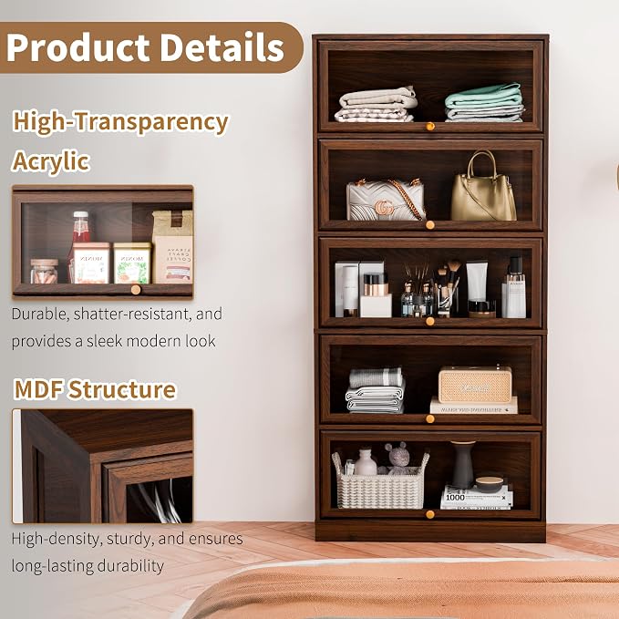Display Cabinet with Acrylic Glass Doors, 5-Tiers Curio Cabinet with LED - Image 8