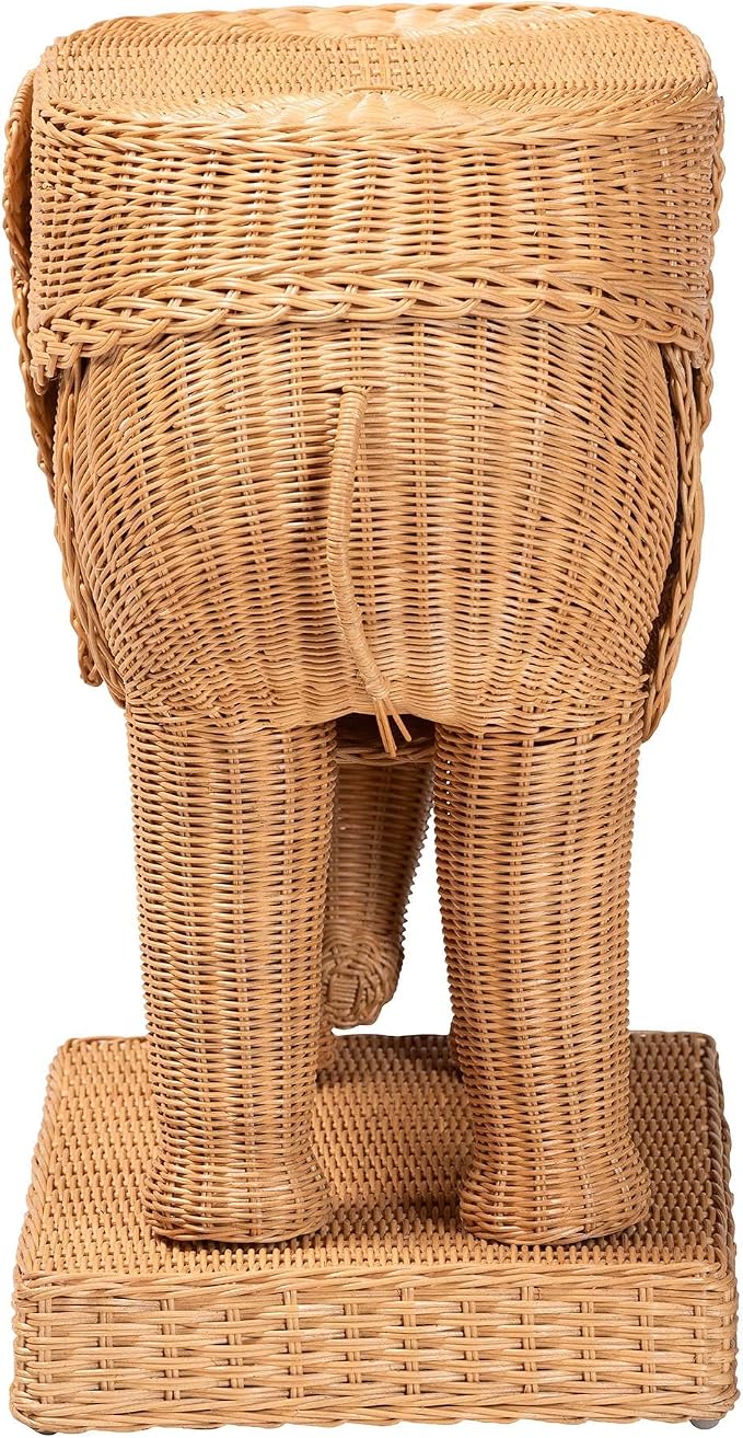 Bali & pari Elissa Bohemian Light Honey Rattan Elephant End Table - Image 5