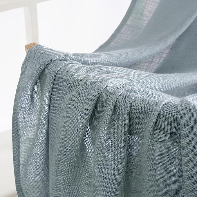MIULEE Dusty Blue Linen Curtains 96 Inch Long 2 Panels - Image 5