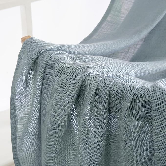 MIULEE Dusty Blue Linen Curtains 54 Inch Length 2 Panels - Image 6