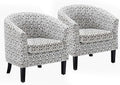 BELLEZE Accent Barrel Chair Set of 2, Linen Round Chair Club Tub Sofa Corner by BELLEZE