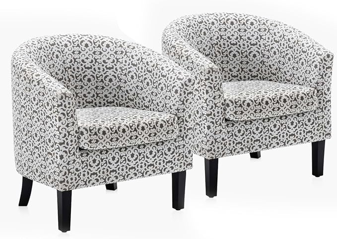 BELLEZE Accent Barrel Chair Set of 2, Linen Round Chair Club Tub Sofa Corner by BELLEZE