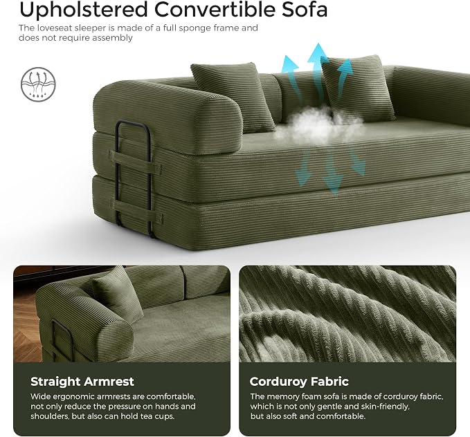 79" Convertible Sofa Bed with Fixed-Shape Frame & Removable Armrests, Modular - Image 4