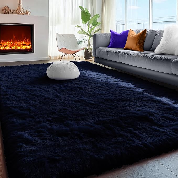 PAGISOFE Dark Navy Blue Rugs for Living Room 5x8 Ft, Plush Area Rugs for Bedroom by PAGISOFE