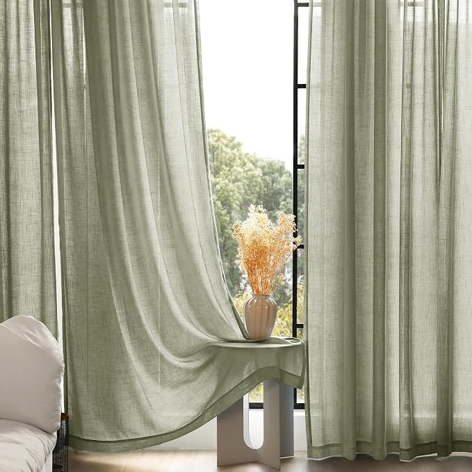Linen Blend Sage Green Curtains 102 inch Length 2 Panels - Image 7
