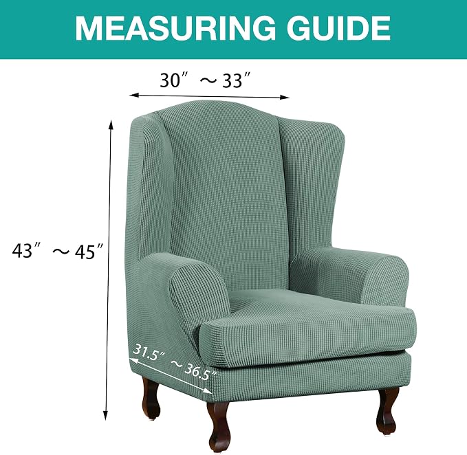 Turquoize Wingback Chair Covers 2 Piece Wing Chair Slipcover Stretch Slipcovers - Image 5