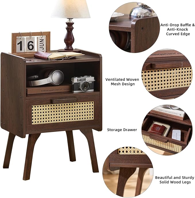 Lerliuo Rattan Nightstand, Bedside Table - Image 6