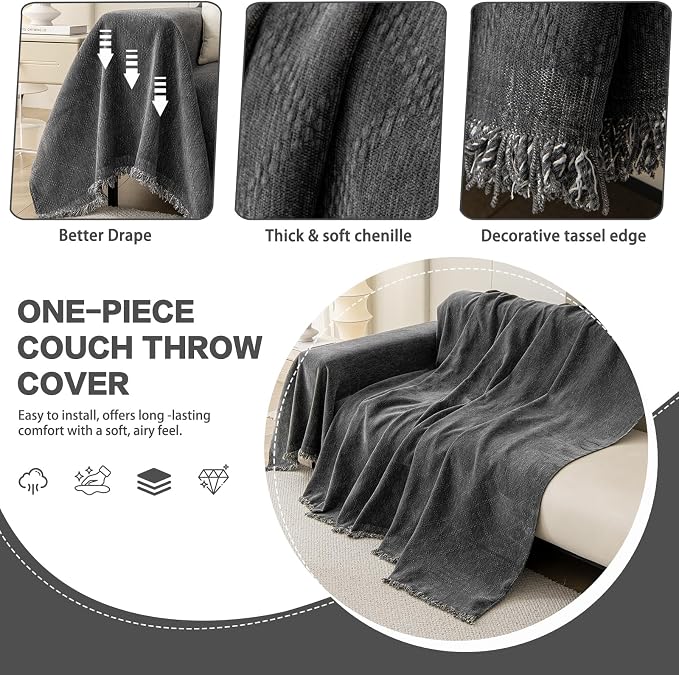 DREAMINGO Modern Chenille Couch Cover Blanket Washable Sofa Covers - Image 3
