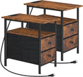 HOOBRO End Table with Charging Station, Nightstand with 2 Non-Woven Drawers by HOOBRO