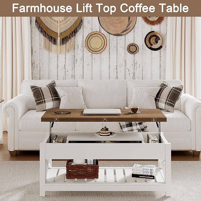 ChooChoo Farmhouse Lift Top Coffee Table, Converts to Dining Table - Image 3
