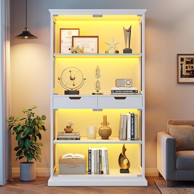 Jocoevol Display Cabinet with Glass Doors, 4-Tier Glass Display Case with Human - Image 2