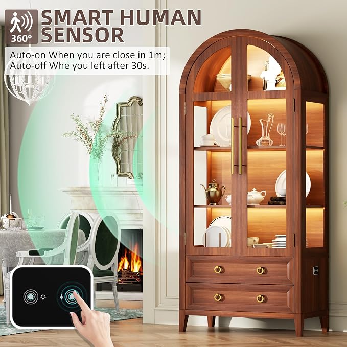 Vlsrka 71 Inch Arched Curio Cabinet - Image 5