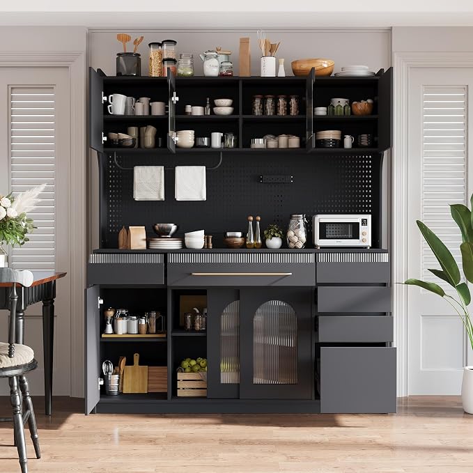 VilroCaz Freestanding Large Kitchen Pantry, Wooden Kitchen Large Coffee Bar by VilroCaz