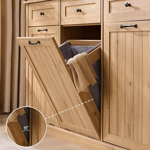IFGET Triple Tilt Out Trash Can Cabinet, 20 Gallon Farmhouse Laundry Hamper - Image 7
