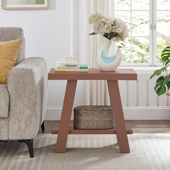 Roundhill Furniture Athens Contemporary Wood Shelf Side Table in Red - Image 3