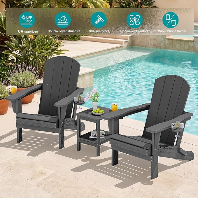 SERWALL Foldable Adirondack Chair Set of 6, HDPE Adirondack Chair - Image 2